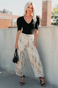 Zane High Rise Printed Barrel Kancan Jeans (Beige/Black) - NanaMacs