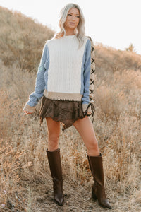 Full-Time Fun Colorblock Cable Knit Sweater (Ivory) - NanaMacs