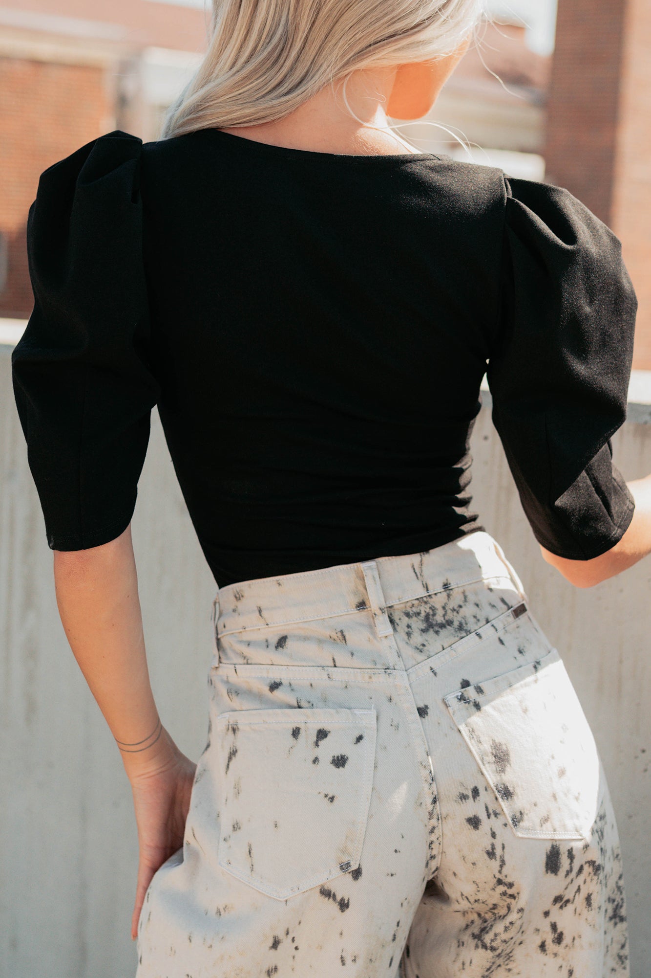 Limitless Nights Deep V Puff Sleeve FORE Bodysuit (Black) - NanaMacs