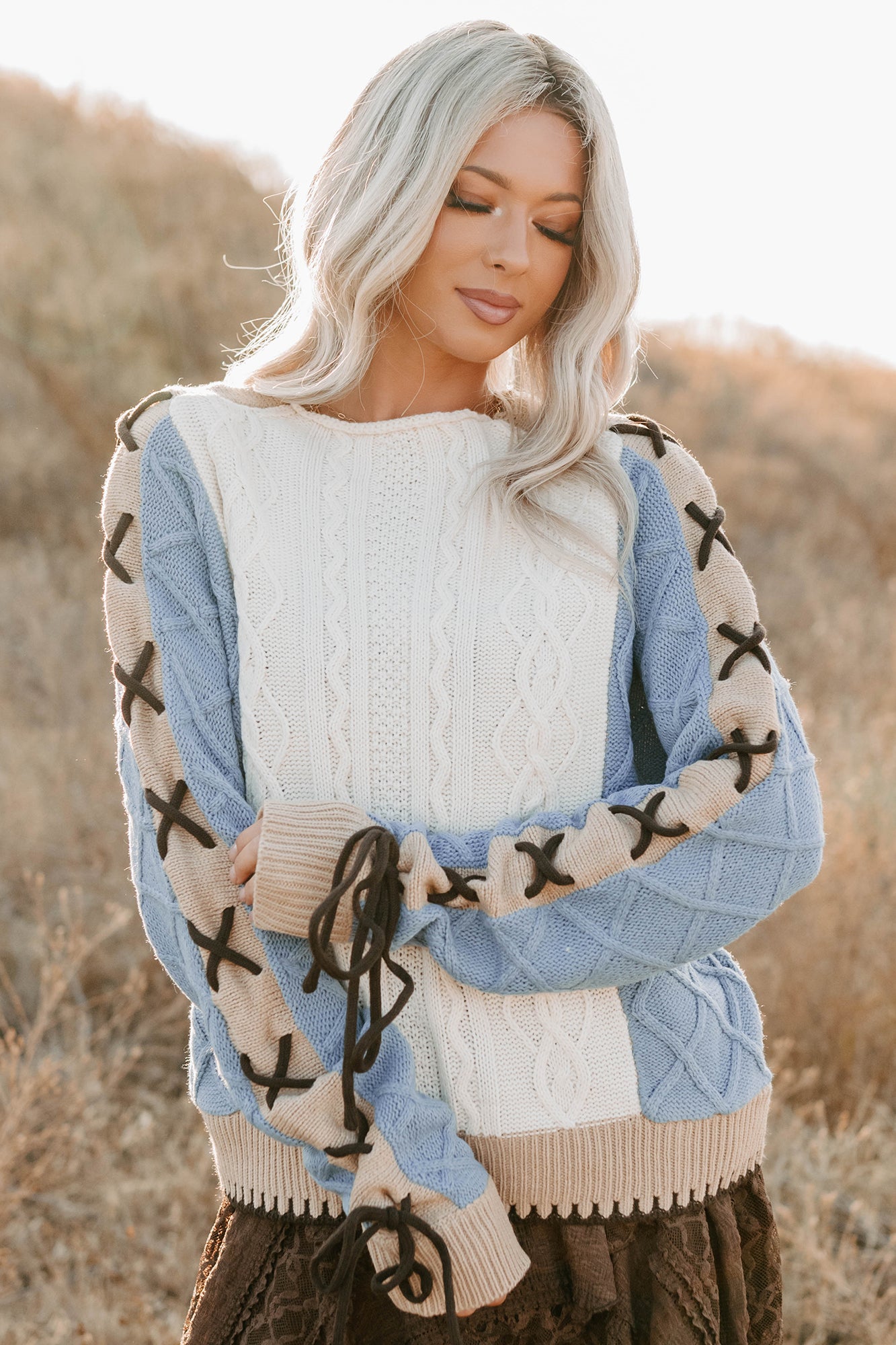 Full-Time Fun Colorblock Cable Knit Sweater (Ivory) · NanaMacs