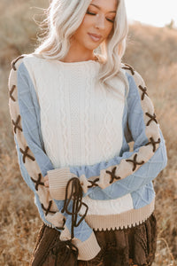 Full-Time Fun Colorblock Cable Knit Sweater (Ivory) - NanaMacs