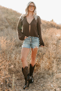 Fading Embers Stitch Sleeve Cardigan (Chocolate) - NanaMacs