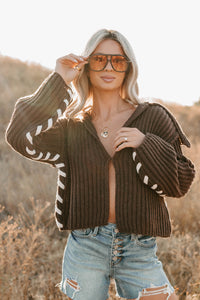Fading Embers Stitch Sleeve Cardigan (Chocolate) - NanaMacs