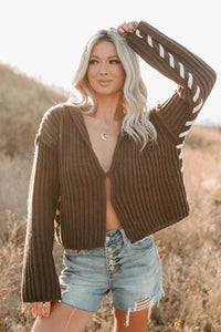 Fading Embers Stitch Sleeve Cardigan (Chocolate) - NanaMacs