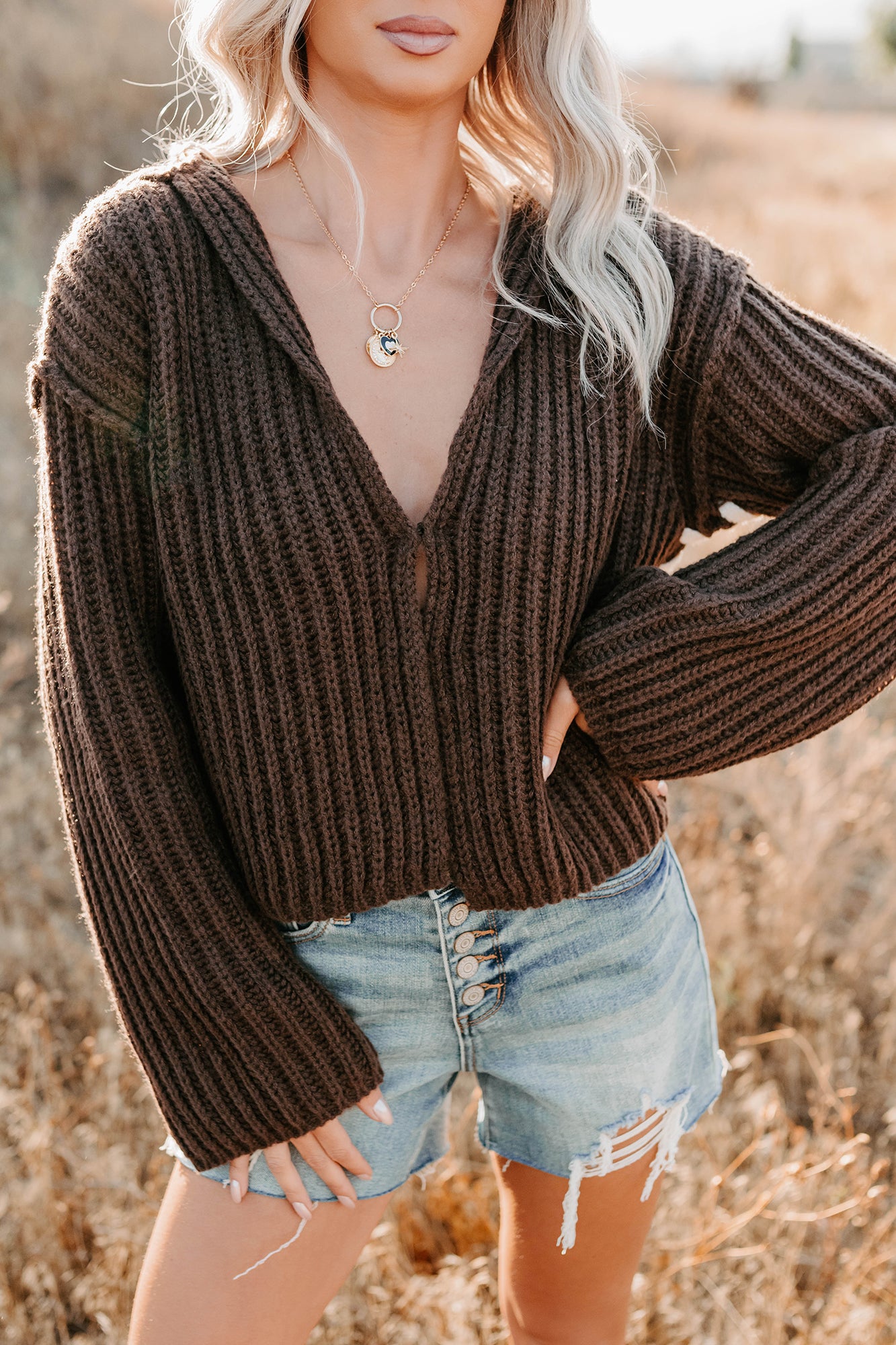 Fading Embers Stitch Sleeve Cardigan (Chocolate) - NanaMacs