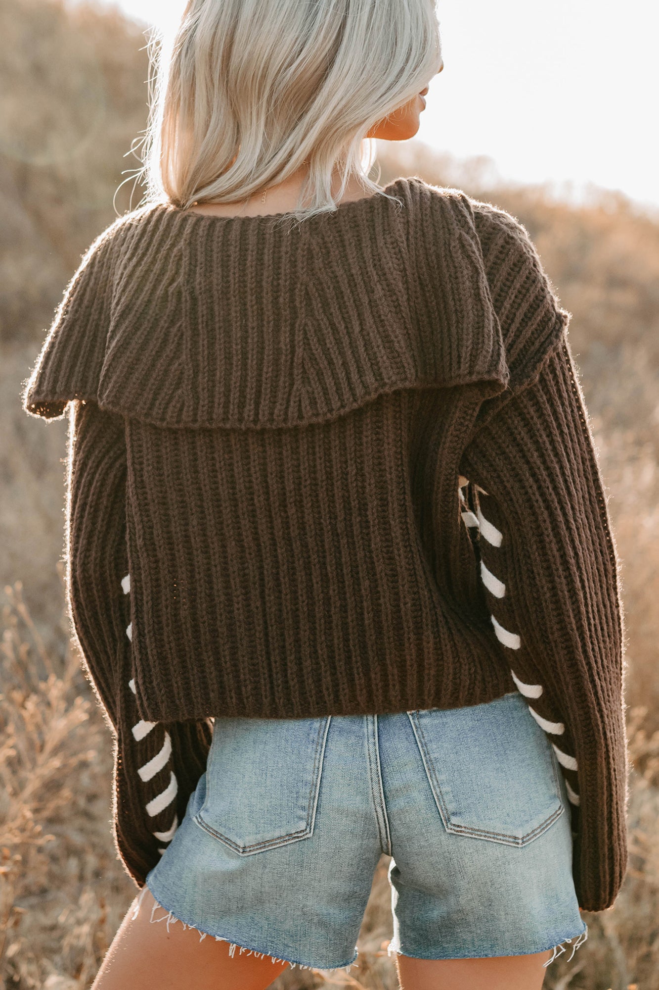 Fading Embers Stitch Sleeve Cardigan (Chocolate) - NanaMacs