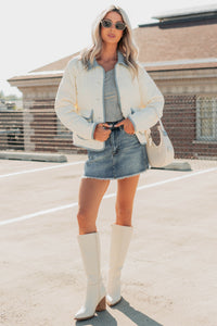 Chasing Dreams Contrast Seam Puffer Jacket (Ecru) - NanaMacs