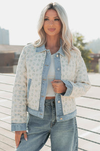 Breezy Mood Floral Quilted Denim Jacket (Ivory/Blue) - NanaMacs