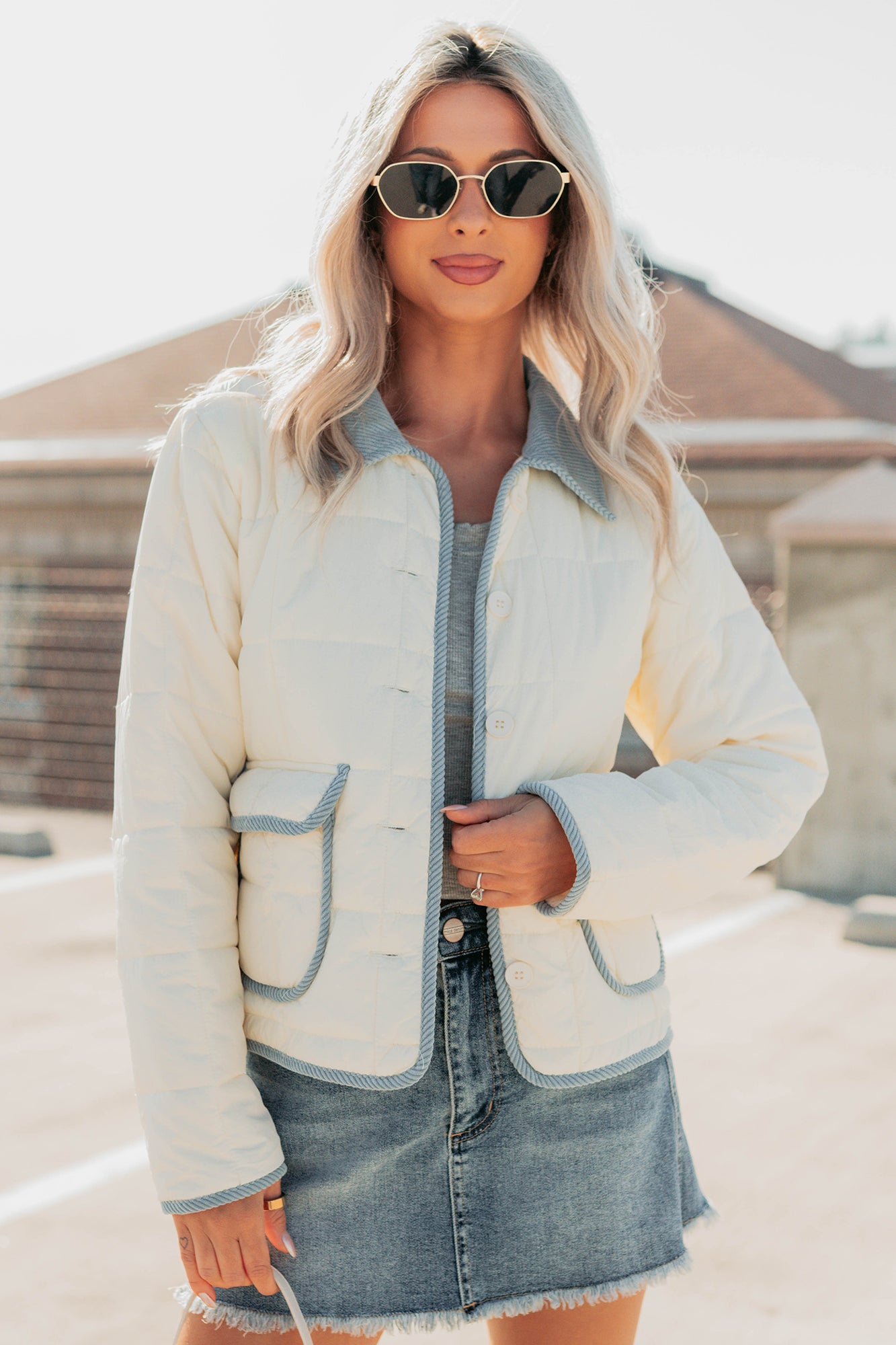 Chasing Dreams Contrast Seam Puffer Jacket (Ecru) - NanaMacs