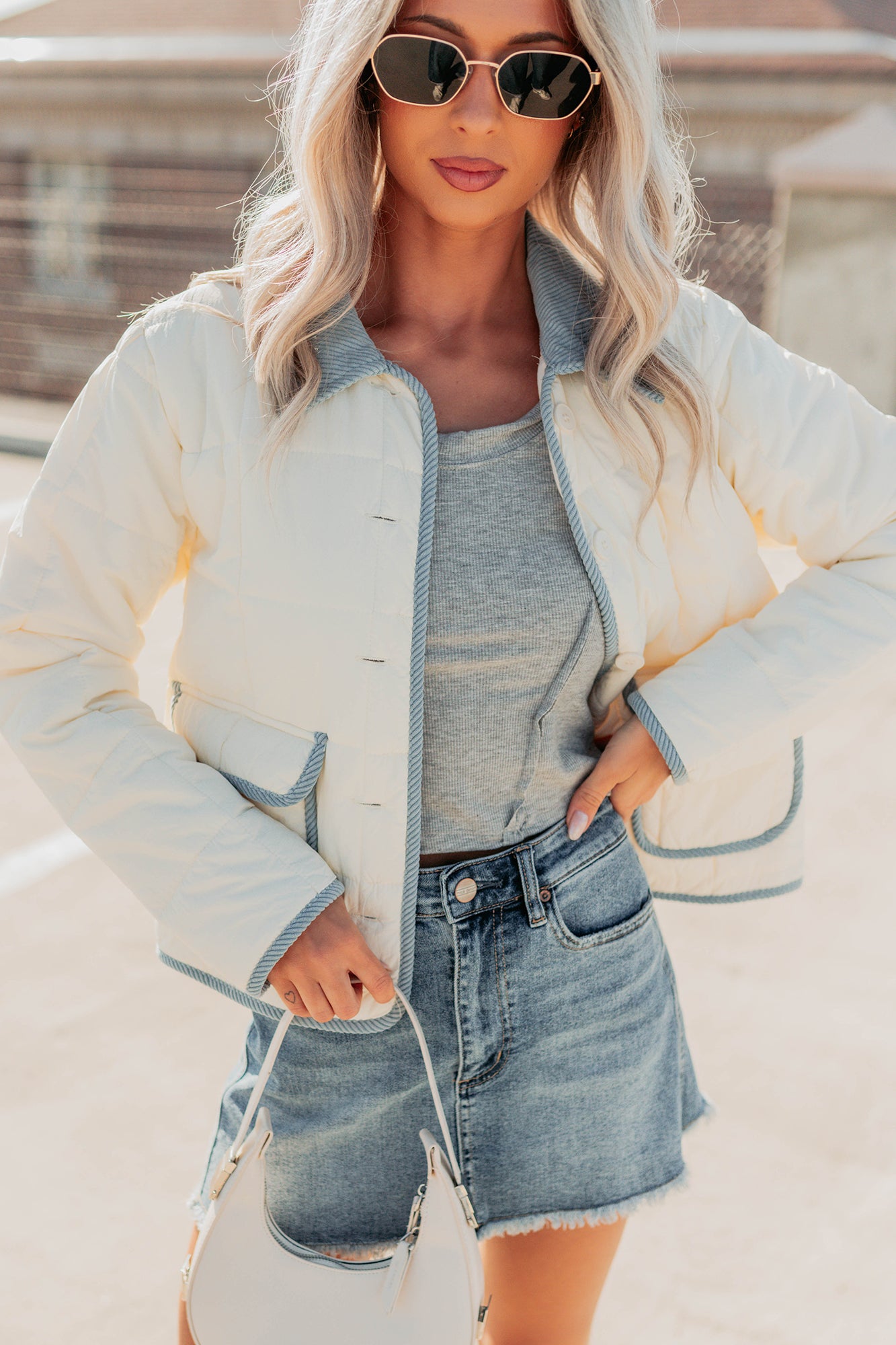 Chasing Dreams Contrast Seam Puffer Jacket (Ecru) - NanaMacs