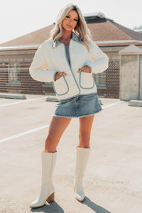 Chasing Dreams Contrast Seam Puffer Jacket (Ecru) - NanaMacs