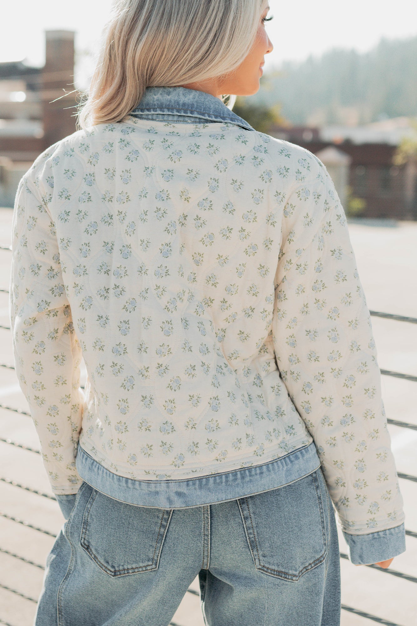 Breezy Mood Floral Quilted Denim Jacket (Ivory/Blue) - NanaMacs