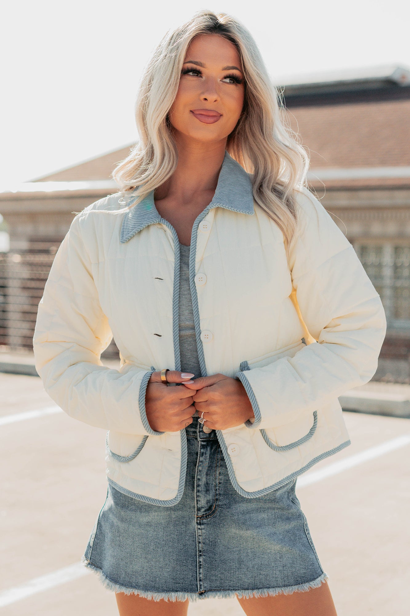 Chasing Dreams Contrast Seam Puffer Jacket (Ecru) - NanaMacs