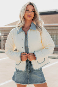 Chasing Dreams Contrast Seam Puffer Jacket (Ecru) - NanaMacs