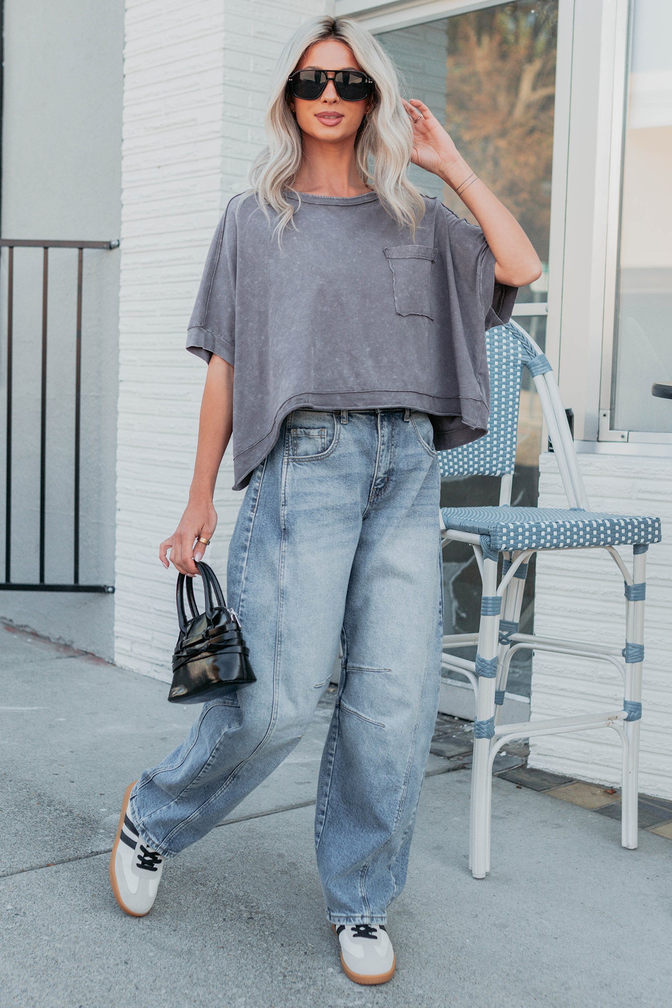 Kendrick Acid Wash Crop Top (Charcoal) - NanaMacs