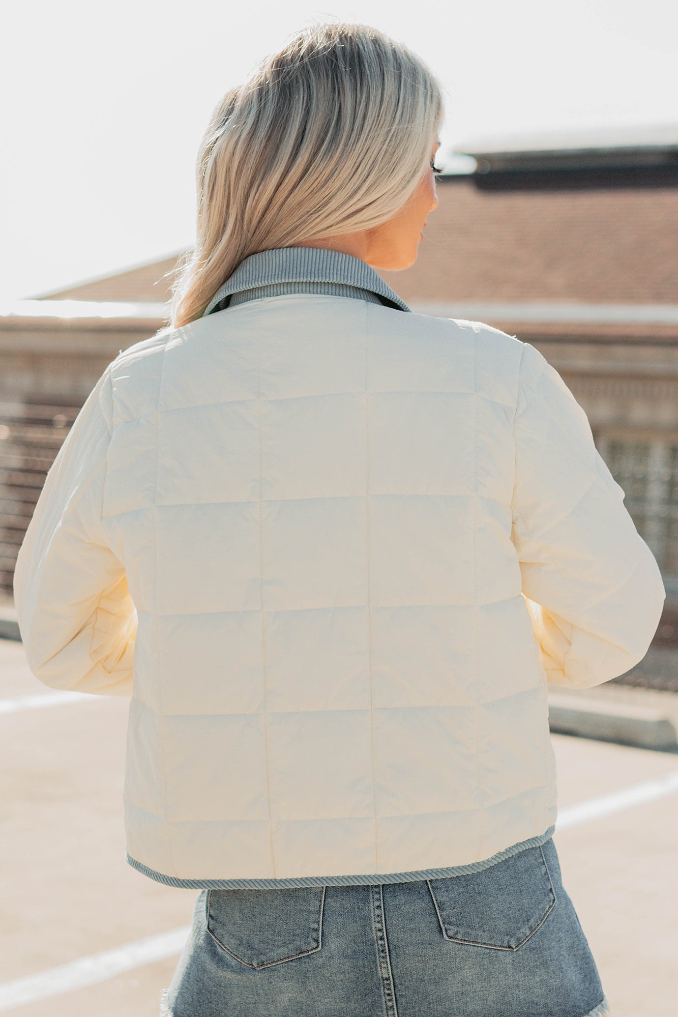 Chasing Dreams Contrast Seam Puffer Jacket (Ecru) - NanaMacs