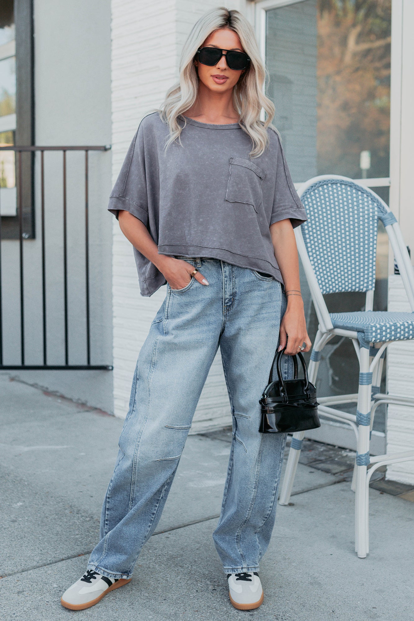 Kendrick Acid Wash Crop Top (Charcoal) - NanaMacs