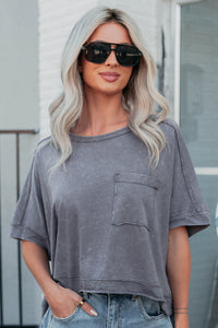 Kendrick Acid Wash Crop Top (Charcoal) - NanaMacs