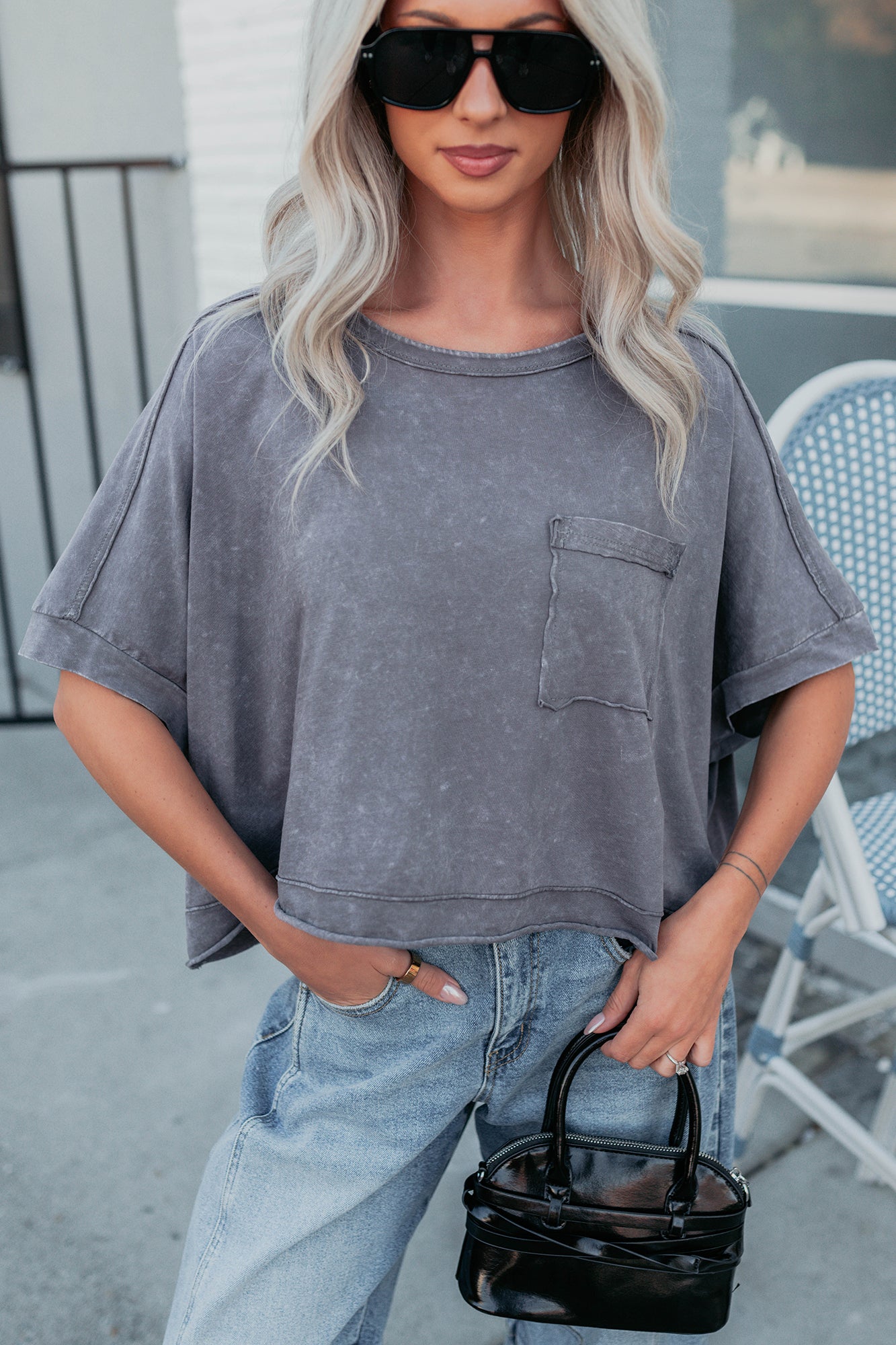 Kendrick Acid Wash Crop Top (Charcoal) - NanaMacs