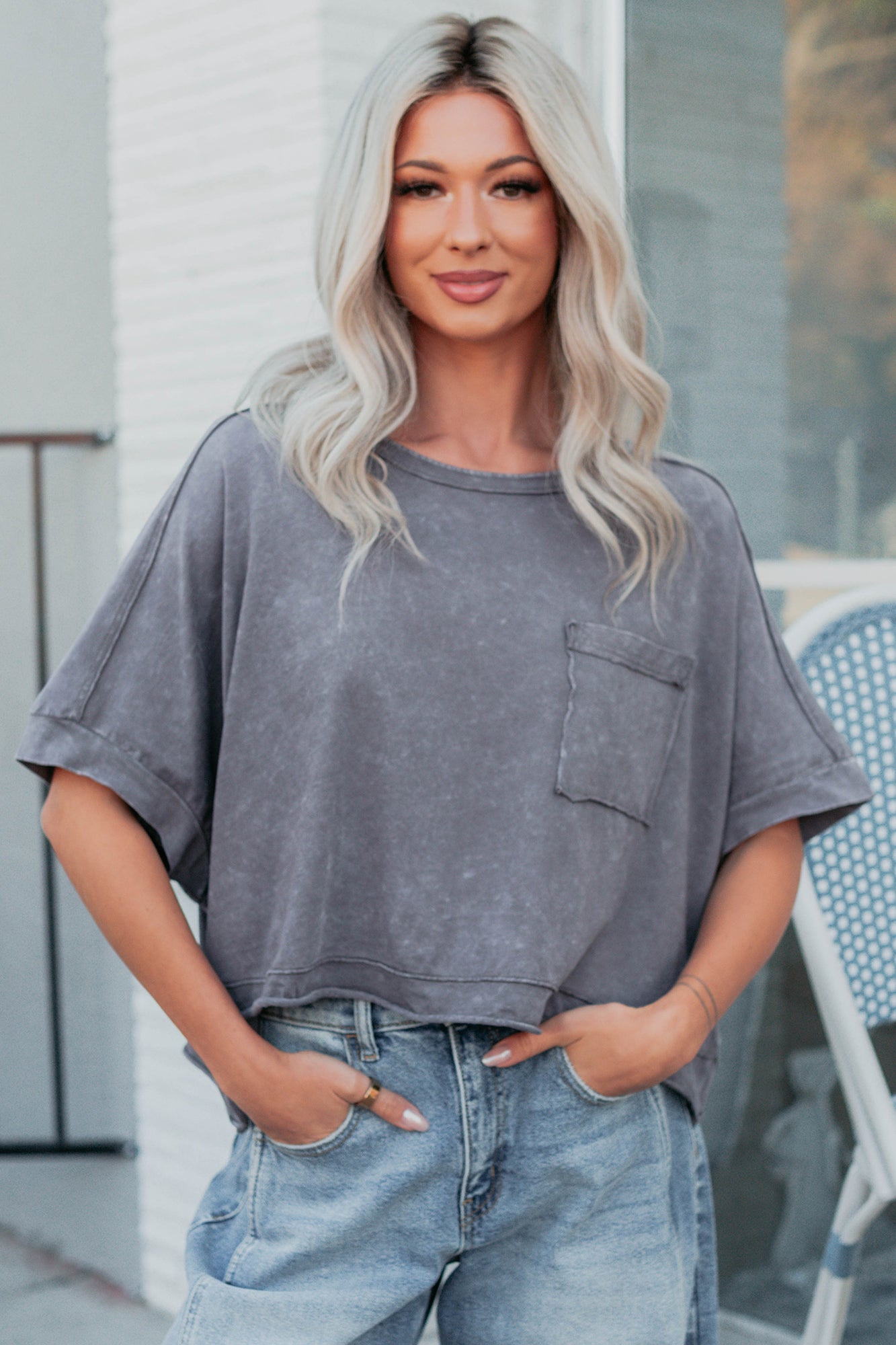 Kendrick Acid Wash Crop Top (Charcoal) - NanaMacs