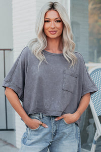 Kendrick Acid Wash Crop Top (Charcoal) - NanaMacs