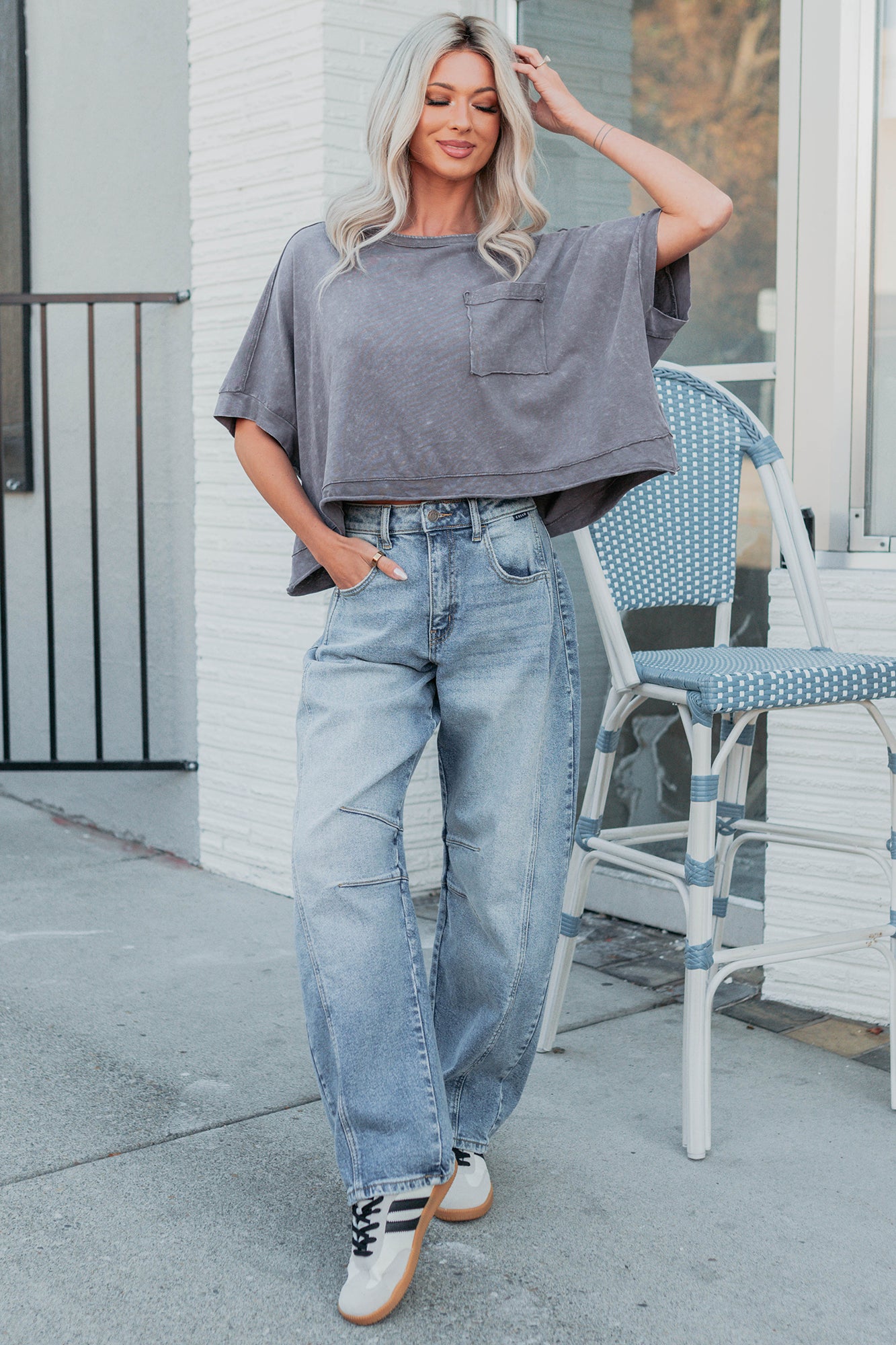 Kendrick Acid Wash Crop Top (Charcoal) - NanaMacs