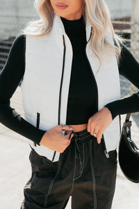 Pure Intentions Contrast Trim Puffer Vest (White) - NanaMacs