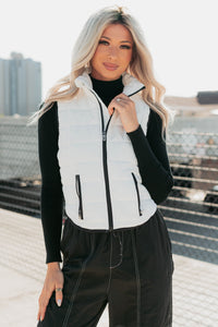 Pure Intentions Contrast Trim Puffer Vest (White) - NanaMacs