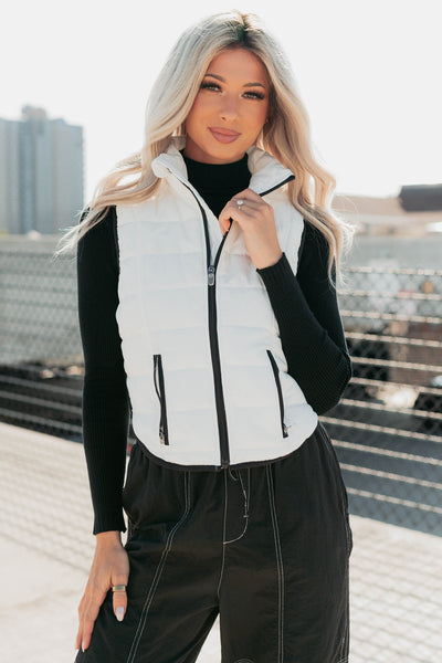 Pure Intentions Contrast Trim Puffer Vest (White) - NanaMacs