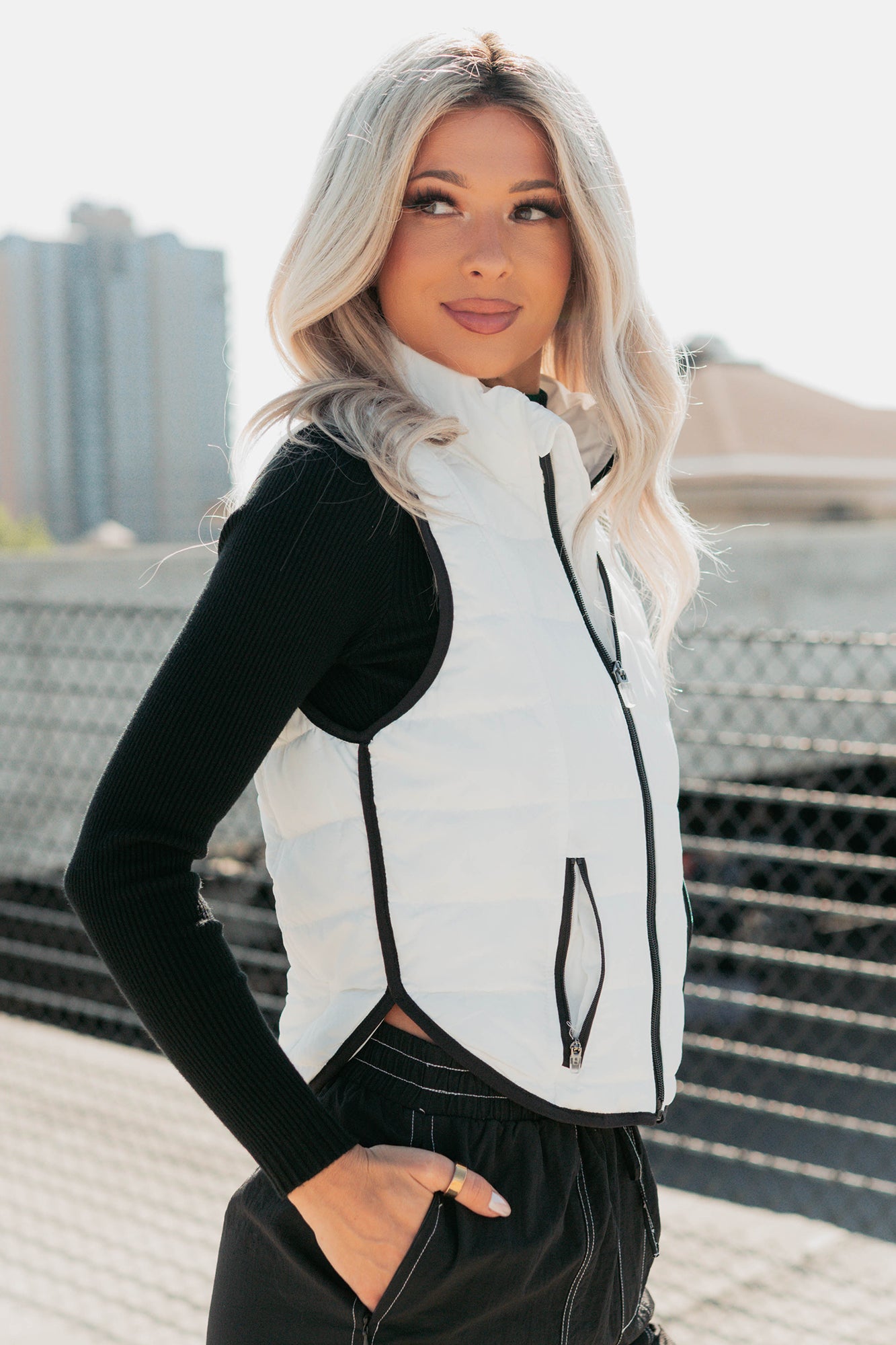 Pure Intentions Contrast Trim Puffer Vest (White) - NanaMacs