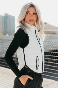 Pure Intentions Contrast Trim Puffer Vest (White) - NanaMacs