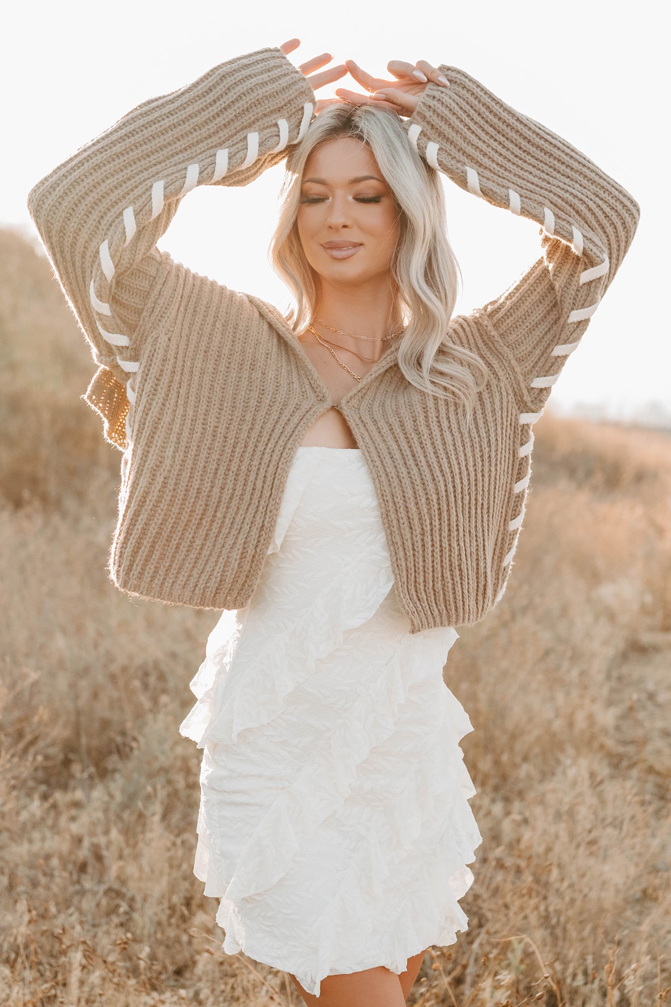 Fading Embers Stitch Sleeve Cardigan (Sand) - NanaMacs