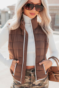 Pure Intentions Contrast Trim Puffer Vest (Mocha) - NanaMacs