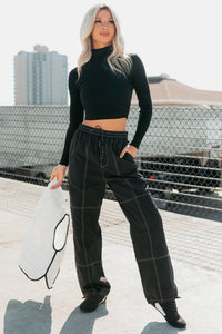 Simply Divine Ribbed Turtle Neck Crop Top (Black) - NanaMacs