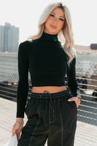 Simply Divine Ribbed Turtle Neck Crop Top (Black) - NanaMacs