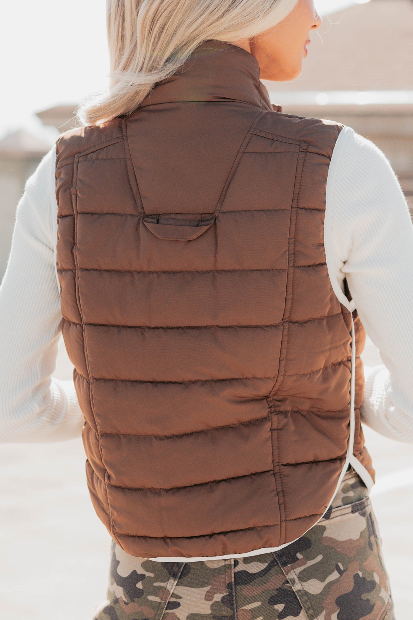 Pure Intentions Contrast Trim Puffer Vest (Mocha) - NanaMacs