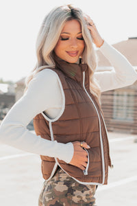 Pure Intentions Contrast Trim Puffer Vest (Mocha) - NanaMacs
