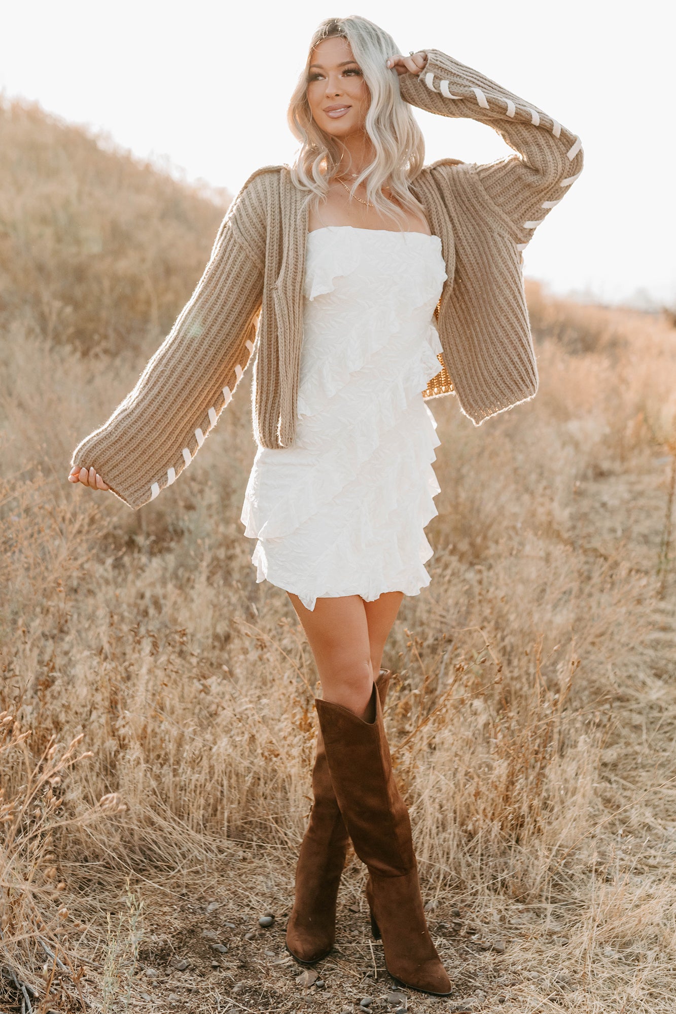 Fading Embers Stitch Sleeve Cardigan (Sand) - NanaMacs