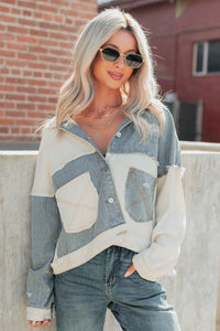 Honey Blush Waffle Denim POL Jacket (Ivory/Multi) - NanaMacs