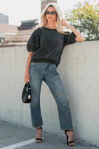 Serene Sparkle Washed Puff Sleeve Top (Vintage Black) - NanaMacs