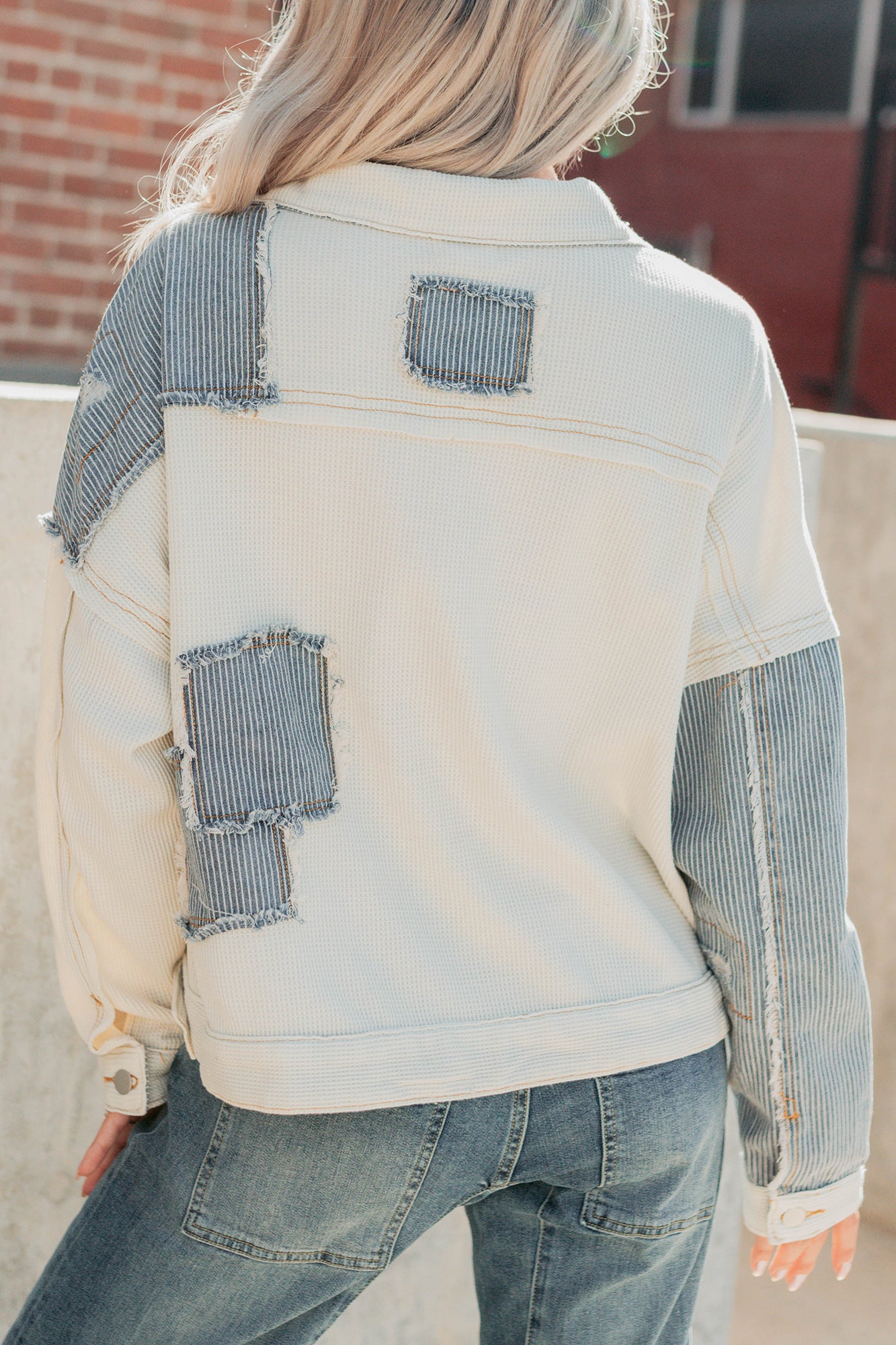 Honey Blush Waffle Denim POL Jacket (Ivory/Multi) - NanaMacs