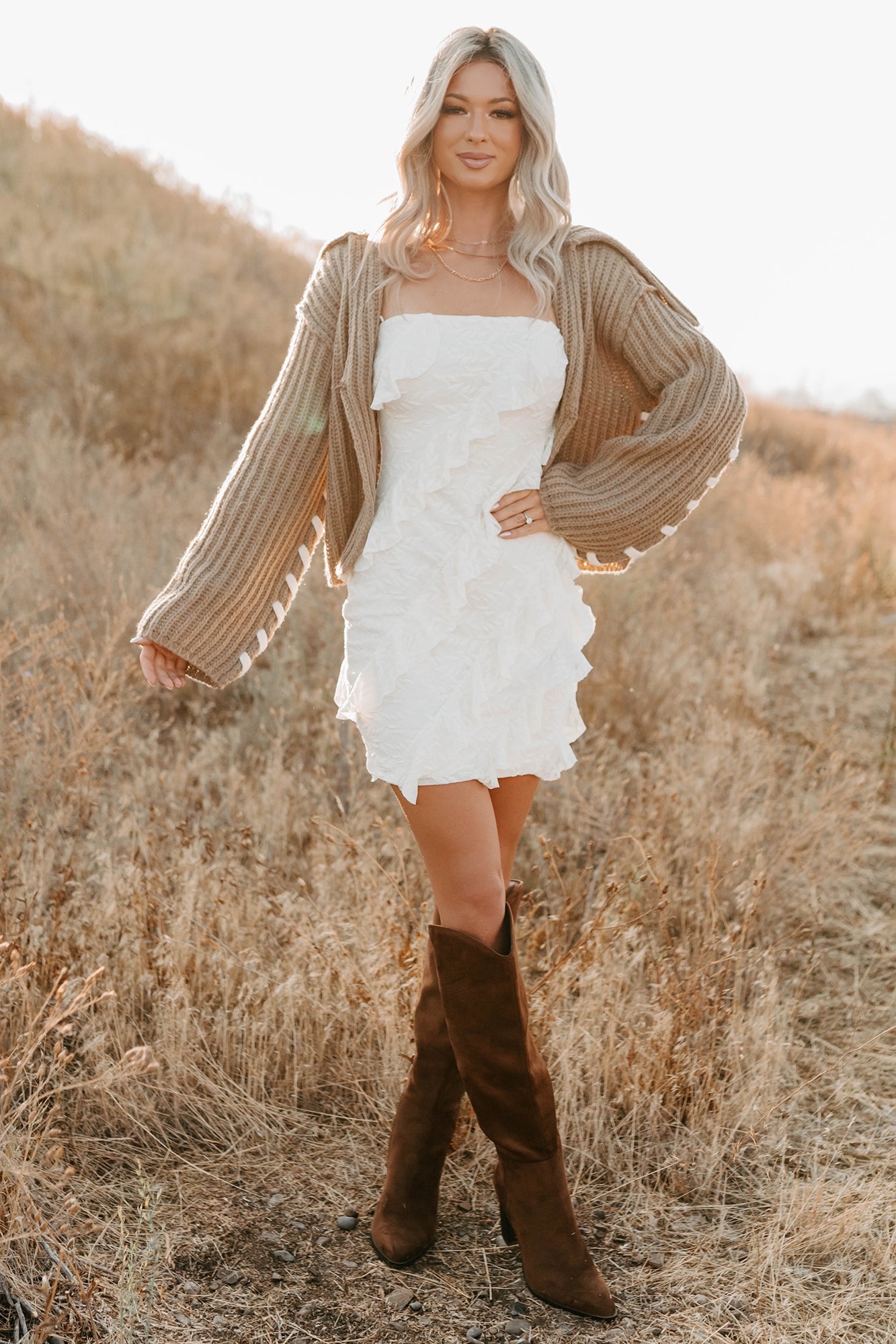 Fading Embers Stitch Sleeve Cardigan (Sand) - NanaMacs