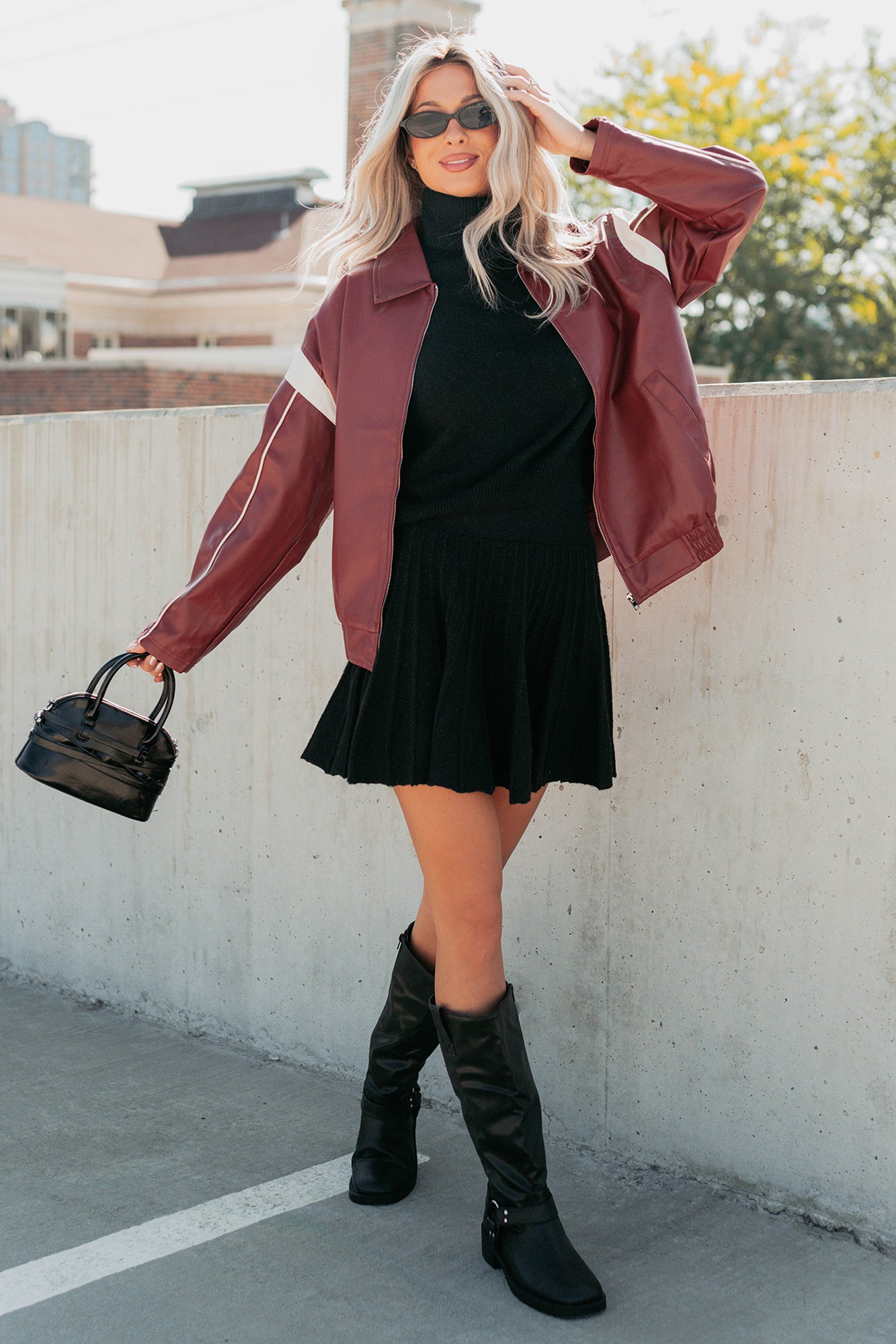 Future Forward Faux Leather Racer Jacket (Burgundy) - NanaMacs