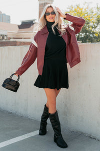 Future Forward Faux Leather Racer Jacket (Burgundy) - NanaMacs