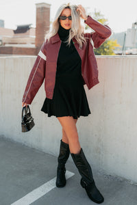 Future Forward Faux Leather Racer Jacket (Burgundy) - NanaMacs