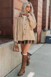 Hustle Habits Leather Collared Denim Jacket (Sand) - NanaMacs