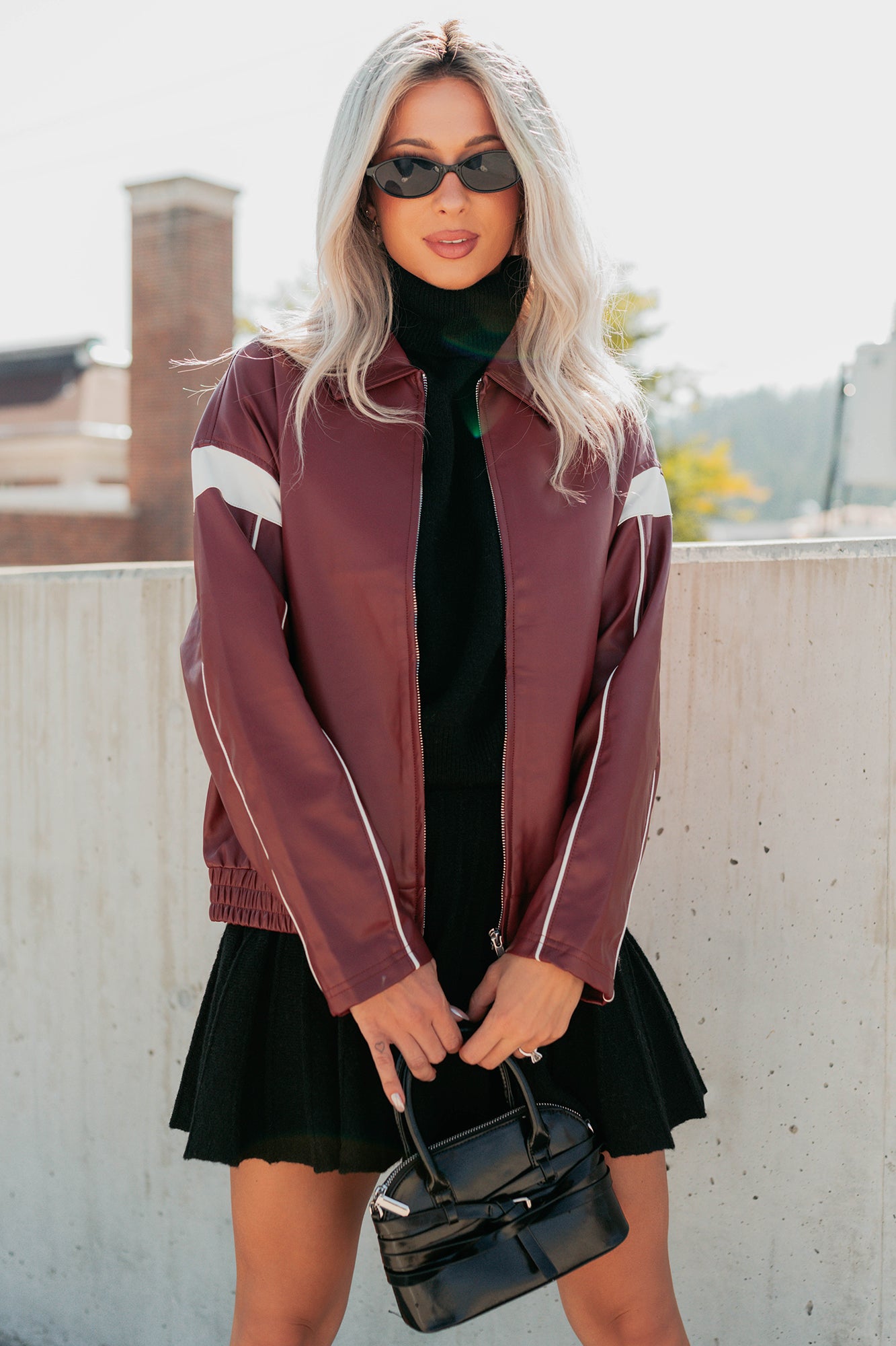 Future Forward Faux Leather Racer Jacket (Burgundy) - NanaMacs