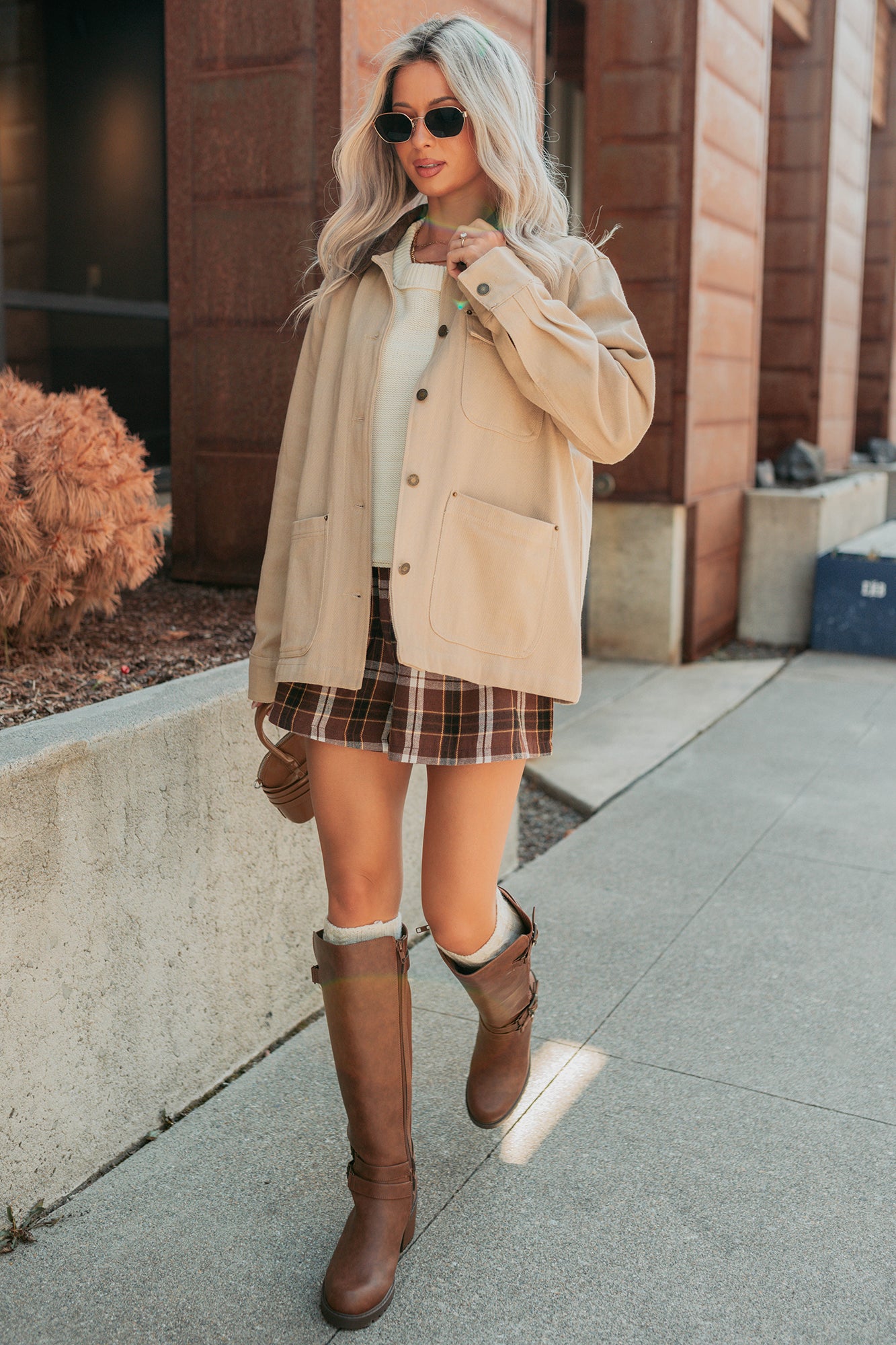 Hustle Habits Leather Collared Denim Jacket (Sand) - NanaMacs