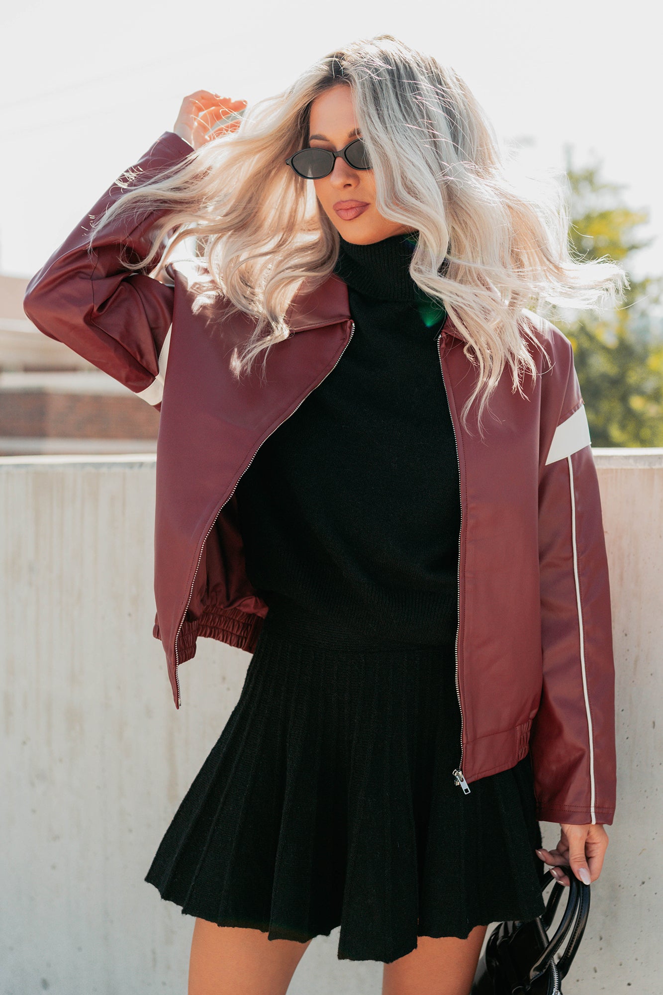 Future Forward Faux Leather Racer Jacket (Burgundy) - NanaMacs