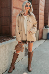 Hustle Habits Leather Collared Denim Jacket (Sand) - NanaMacs